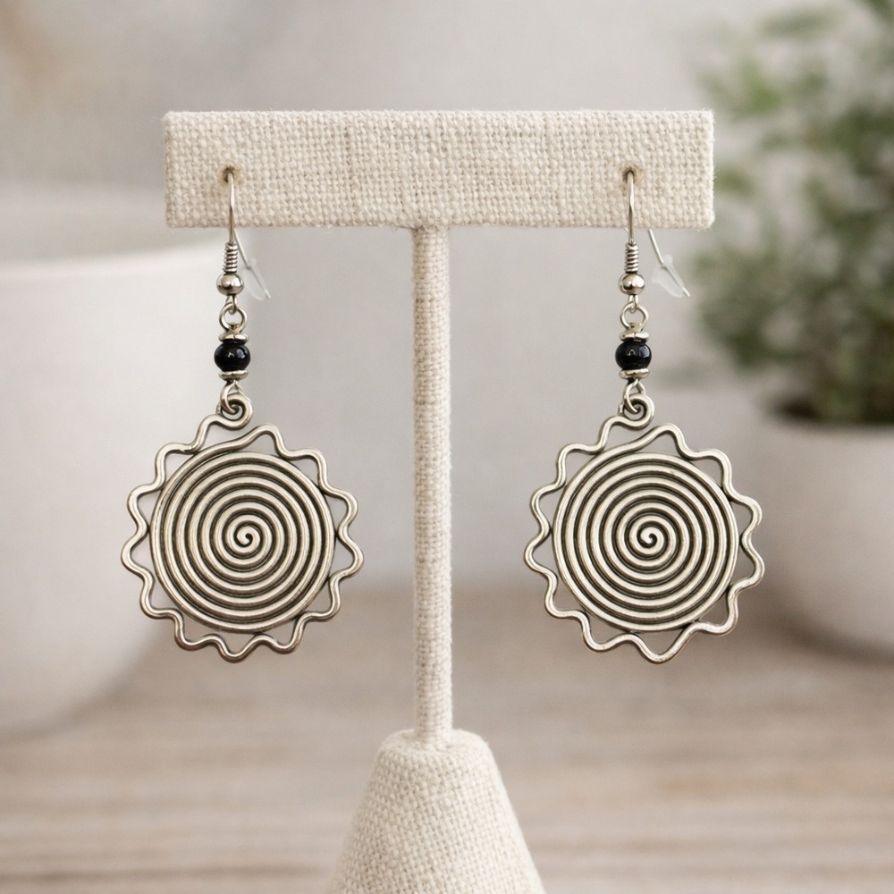 African Jewelry Silver Wire Sun Coils Earrings Kenya Fair Trade